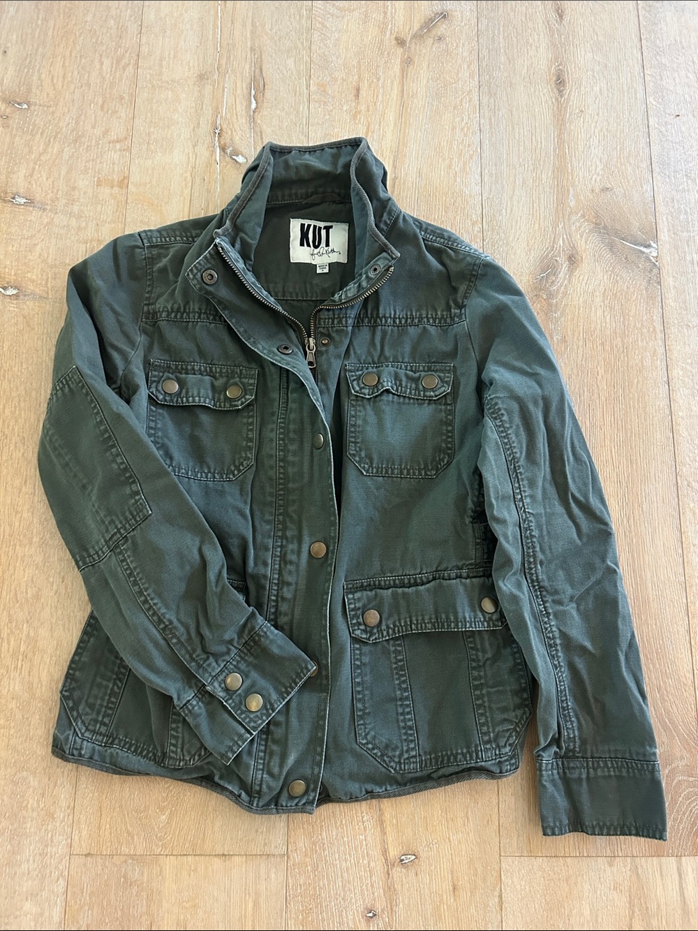 Kut From The Kloth Olive Green Utility Jacket Women's Small Button Zip